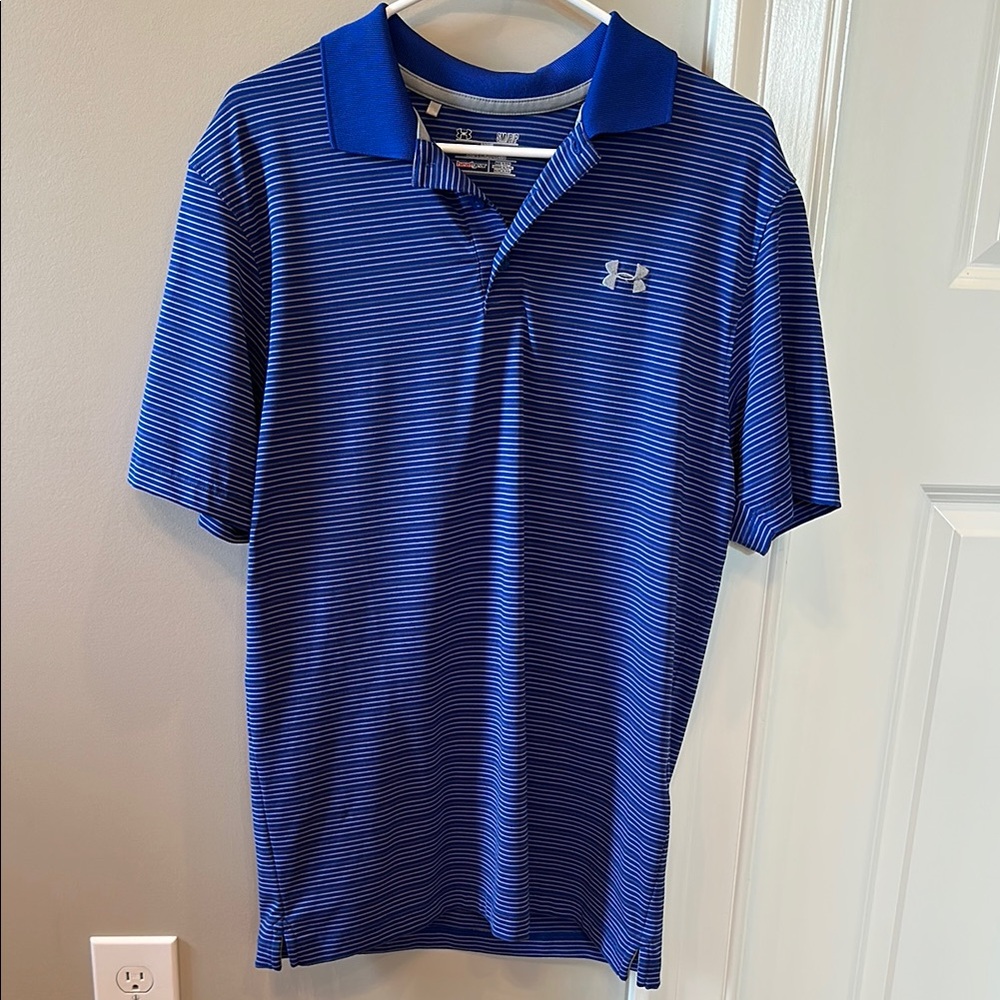 Under Armour Men's Polo Shirt in Royal Blue with Grey and White Stripes